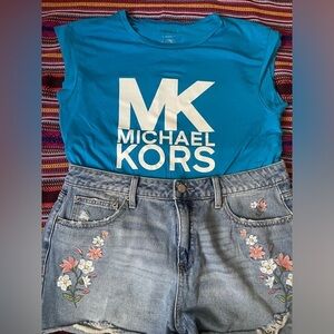 Michael Kors Teal T-Shirt with White Logo